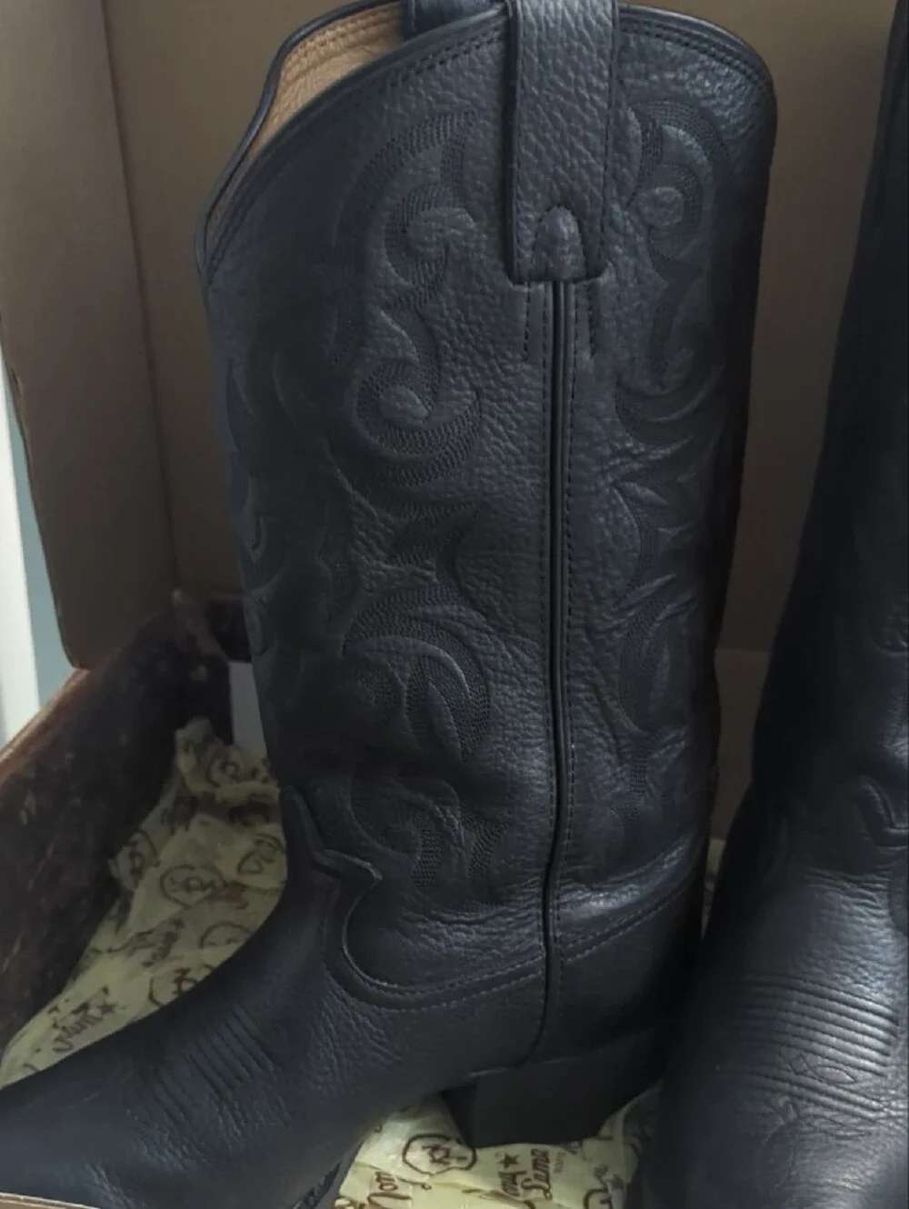 Tony Lama Mens 9D Deertan Black Vintage Leather Bo